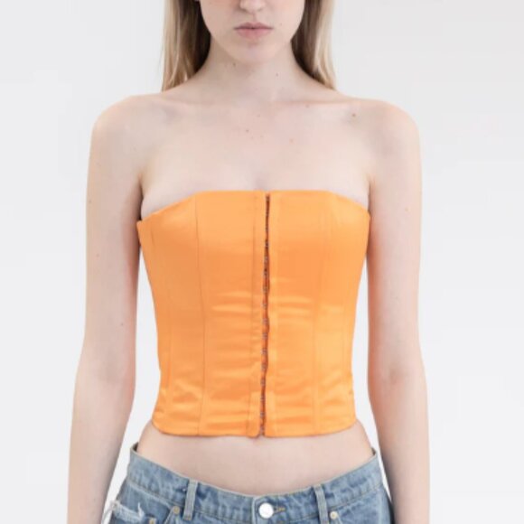 Danielle Guizio Satin Lace-Up Corset Top – Orange (Size S) - Picture 8 of 13